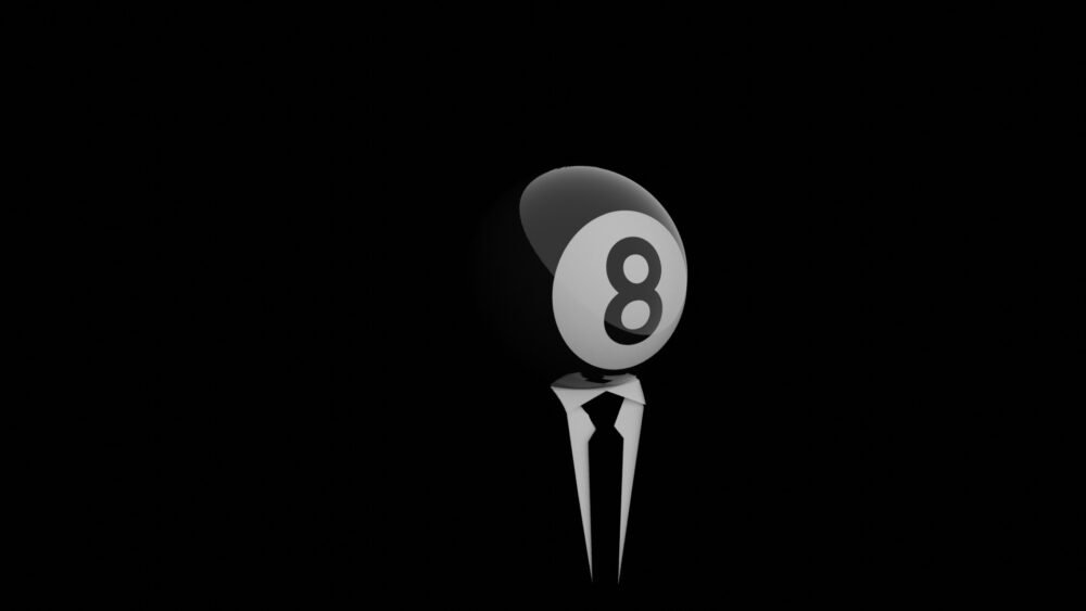 A 3D model of the 8 Ball Studios mascot